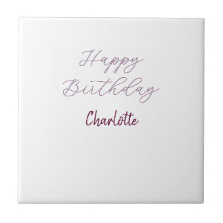 HAPPY Birthday maron blue grey name date pastel Tile