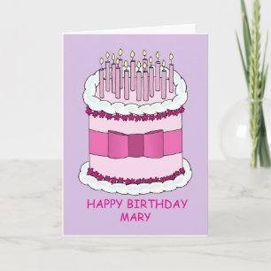 Happy Birthday Mary Cartoon Cake and Candles Card