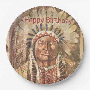 Happy Birthday Masculine Sitting Bull Paper Plate