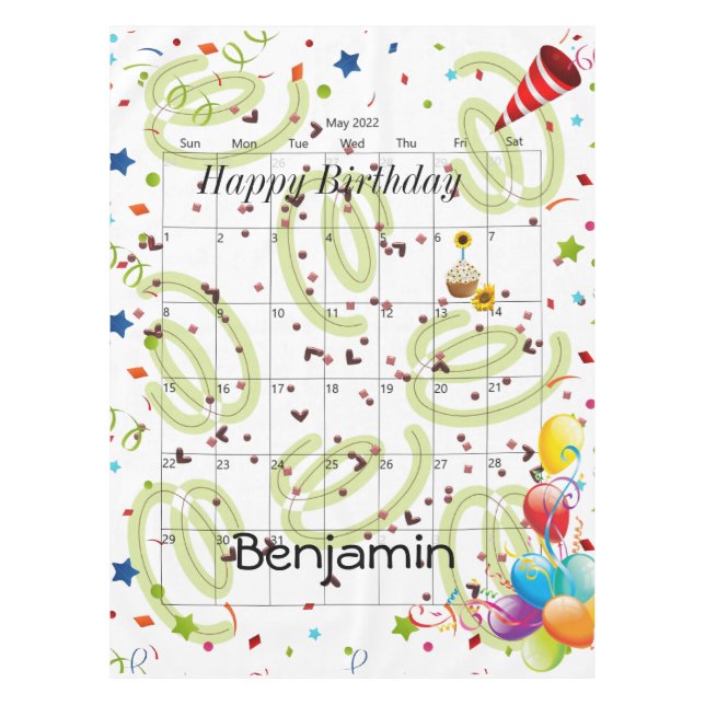 Happy Birthday May 2022 Tablecloth  (Front)