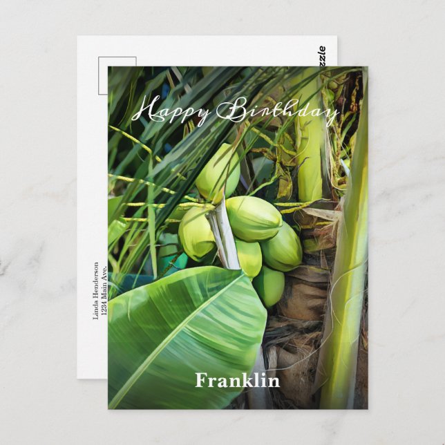 Happy Birthday Men Coconuts Trees Tropical Custom Postcard (Front/Back)