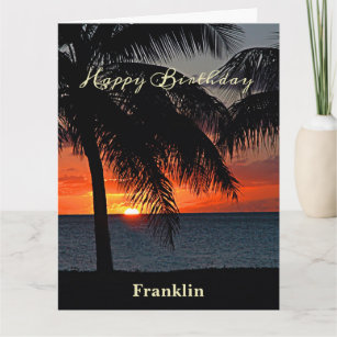 Happy Birthday Men Sunset Ocean Tropical Trees Card
