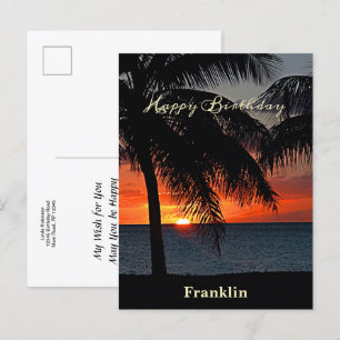 Happy Birthday Men Sunset Ocean Tropical Trees  Postcard