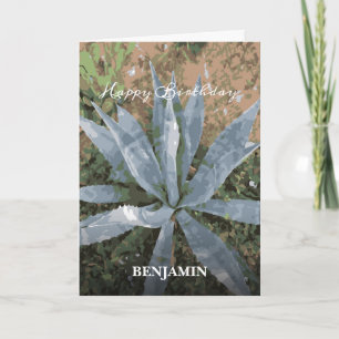 Happy Birthday Men Watercolor Plants Personalize  Card
