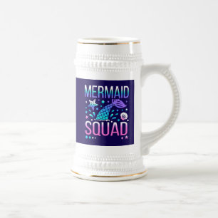 Happy Birthday Mermaid Squad Ocean Party Design Beer Stein