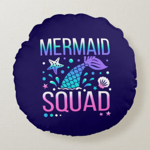 Happy Birthday Mermaid Squad Ocean Party Design Round Pillow