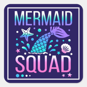 Happy Birthday Mermaid Squad Ocean Party Design Square Sticker