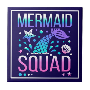 Happy Birthday Mermaid Squad Ocean Party Design Tile