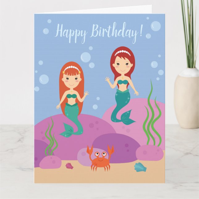 Happy Birthday mermaids girls underwater Card (Front)