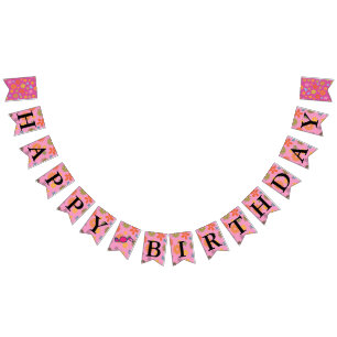 Happy Birthday Message Flower Power Sixties Retro Bunting Flags