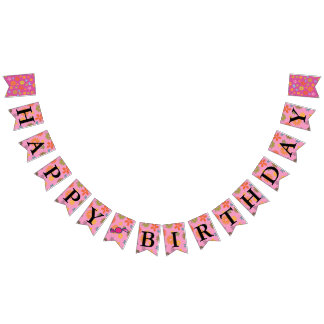 Happy Birthday Message Flower Power Sixties Retro Bunting Flags
