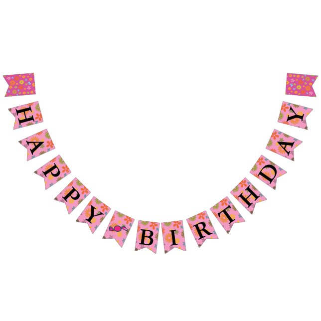 Happy Birthday Message Flower Power Sixties Retro Bunting Flags (All)