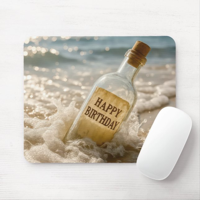 Happy Birthday Message in a Bottle Mouse Pad (With Mouse)
