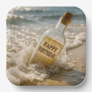 Happy Birthday Message in a Bottle Paper Plate
