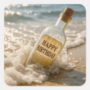 Happy Birthday Message in a Bottle Square Sticker