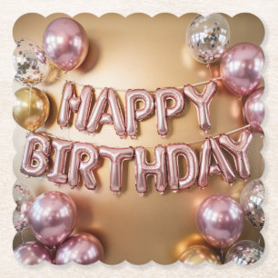 Happy Birthday Metallic Balloons Coaster Set