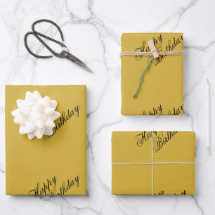 Happy Birthday Metallic Gold Wrapping Paper Sheets