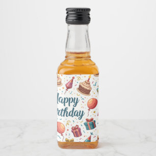 Happy Birthday Mini Wine Bottle Label with Balloon