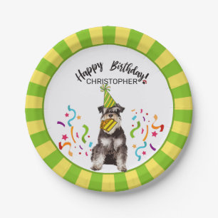 Happy Birthday Miniature Schnauzer  Dog Party Paper Plate