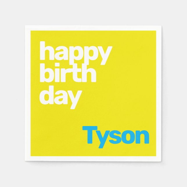 happy Birthday minimal modern yellow paper party  Napkin (Front)