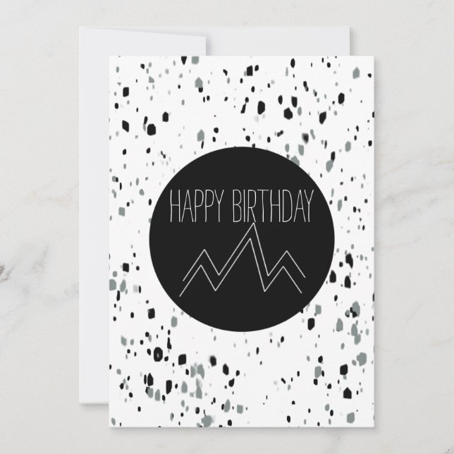 Happy Birthday Minimalist Black and White Mountain Card (Front)