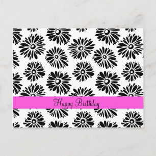 Happy Birthday Minimalist Groovy Black White Daisy Postcard