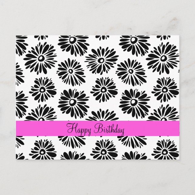Happy Birthday Minimalist Groovy Black White Daisy Postcard (Front)
