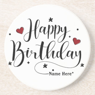 Happy Birthday  Minimalist Typography Calligraphy  Coaster