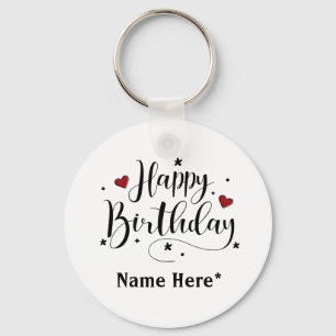 Happy Birthday  Minimalist Typography Calligraphy  Keychain