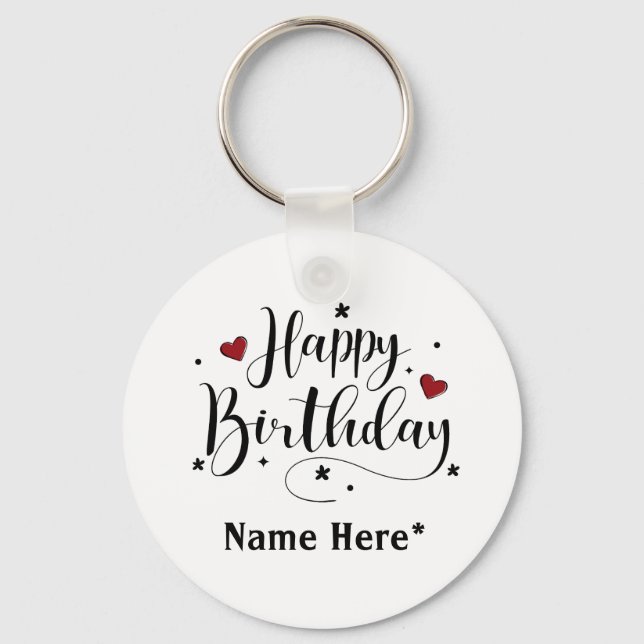 Happy Birthday  Minimalist Typography Calligraphy  Keychain (Front)