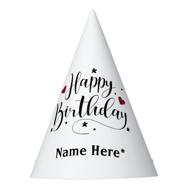 Happy Birthday  Minimalist Typography Calligraphy  Party Hat (Front)