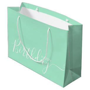Happy Birthday Mint White Elegant Large Gift Bag
