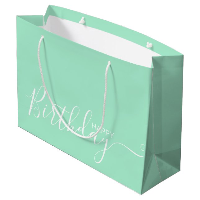 Happy Birthday Mint White Elegant Large Gift Bag (Back Angled)