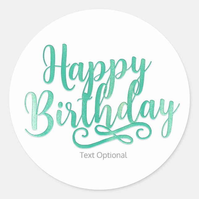 HAPPY BIRTHDAY Minty Green & White Custom Fun Classic Round Sticker (Front)