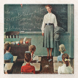 Happy Birthday, Miss Jones by Norman Rockwell Glass Coaster