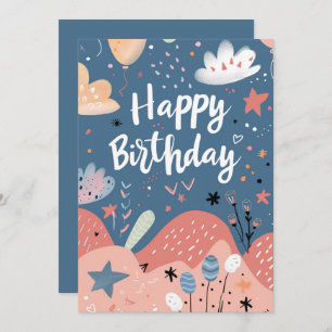 Happy Birthday Modern Abstract Pink White Salmon