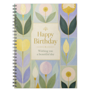 Happy Birthday Modern Botanical Flowers in Pastel Notebook