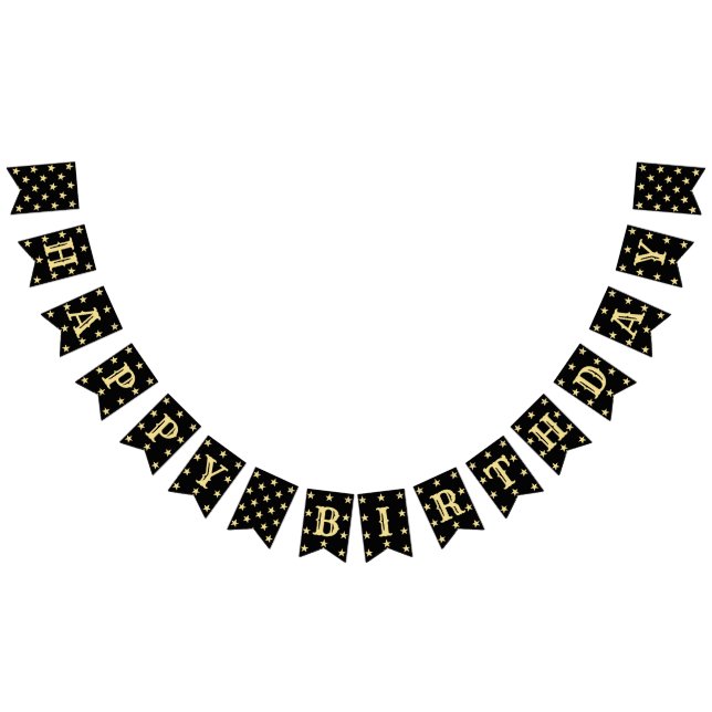 Happy Birthday Modern Elegant Black Gold Decor Bunting Flags (All)