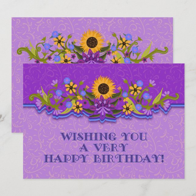 Happy Birthday Modern Folk Art Flowers (Front/Back)