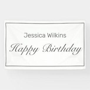 Happy Birthday Modern Minimalist White Black Banner