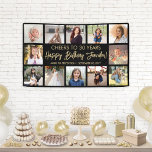 Happy Birthday Modern Photo Collage Black and Gold Banner<br><div class="desc">Add a stylish personalized Happy Birthday wish to party decorations with a modern 12 photo collage banner. The pictures and all wording on this template are simple to customize. The colours and font styles are easy to change with the Zazzle Design Editor tool. The black and gold design features trendy...</div>