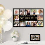 Happy Birthday Modern Photo Collage Black and Gold Poster<br><div class="desc">Add a stylish personalized Happy Birthday wish to party decorations with a modern 12 photo collage poster. The pictures and all wording on this downloadable sign template are simple to customize. The colours and font styles are easy to change with the Zazzle Design Editor tool. The black and gold design...</div>