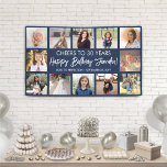 Happy Birthday Modern Photo Collage Navy and White Banner<br><div class="desc">Add a stylish personalized Happy Birthday wish to party decorations with a modern 12 photo collage banner. The pictures and all wording on this template are simple to customize. The colours and font styles are easy to change with the Zazzle Design Editor tool. The navy blue and white design features...</div>