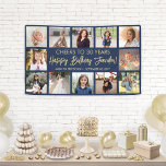 Happy Birthday Modern Photo Collage Navy Blue Gold Banner<br><div class="desc">Add a stylish personalized Happy Birthday wish to party decorations with a modern 12 photo collage banner. The pictures and all wording on this template are simple to customize. The colours and font styles are easy to change with the Zazzle Design Editor tool. The navy blue and gold design features...</div>