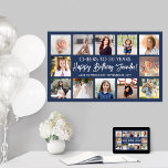 Happy Birthday Modern Photo Collage Navy Blue Poster<br><div class="desc">Add a stylish personalized Happy Birthday wish to party decorations with a modern 12 photo collage poster. The pictures and all wording on this downloadable sign template are simple to customize. The colours and font styles are easy to change with the Zazzle Design Editor tool. The navy blue and white...</div>