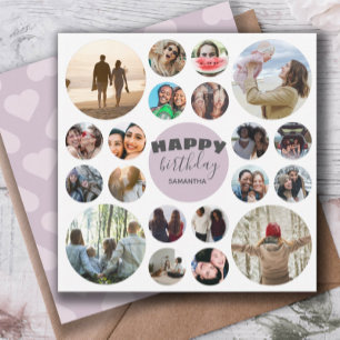 Happy Birthday Modern Pink  20 Photo Collage Card