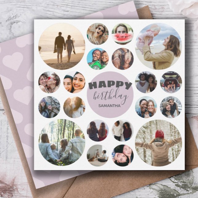 Happy Birthday Modern Pink  20 Photo Collage Card (Creator Uploaded)