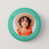 Happy Birthday Modern Preppy Custom Photo 2 Inch Round Button (Front)
