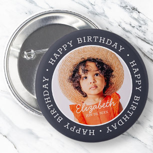 Happy Birthday Modern Preppy Custom Photo 2 Inch Round Button