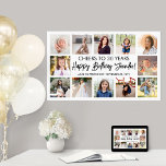 Happy Birthday Modern Script Photo Collage Party Poster<br><div class="desc">Add a stylish personalized Happy Birthday wish to party decorations with a modern 12 photo collage poster. The pictures and all wording on this downloadable sign template are simple to customize. The colours and font styles are easy to change with the Zazzle Design Editor tool. The black and white design...</div>